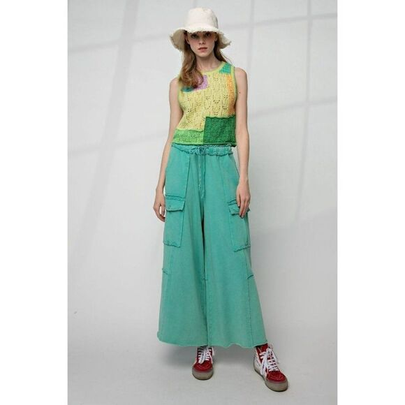Easel Netflix and Chill Mineral Washed Wide Leg Cargo Pants Atlantis eb40795 - Picture 4 of 5